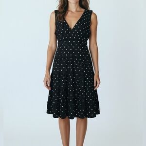 Style & Co Black And White Sleeveless Tiered Polka Dot Midi Dress  Size Large
